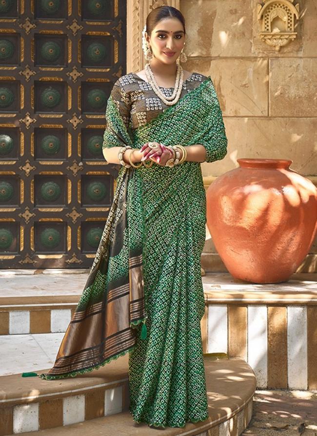 Gaji Silk Green Festival Wear Handwork Saree